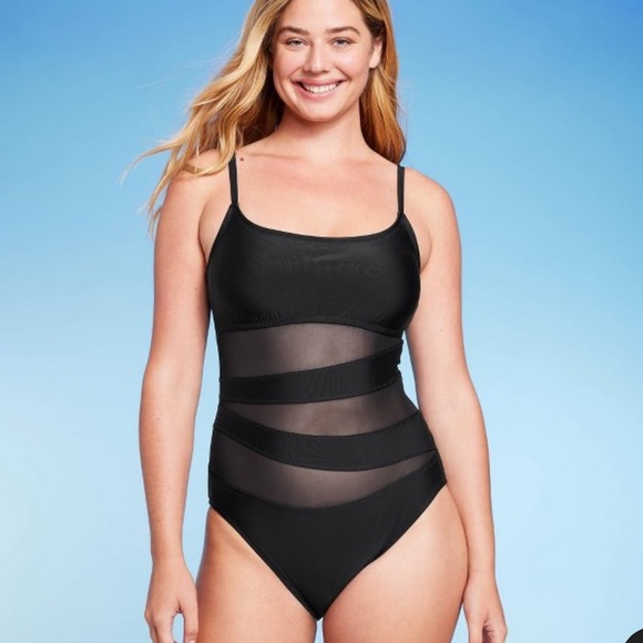Black Mesh front one piece swimsuit - Picture 3 of 9